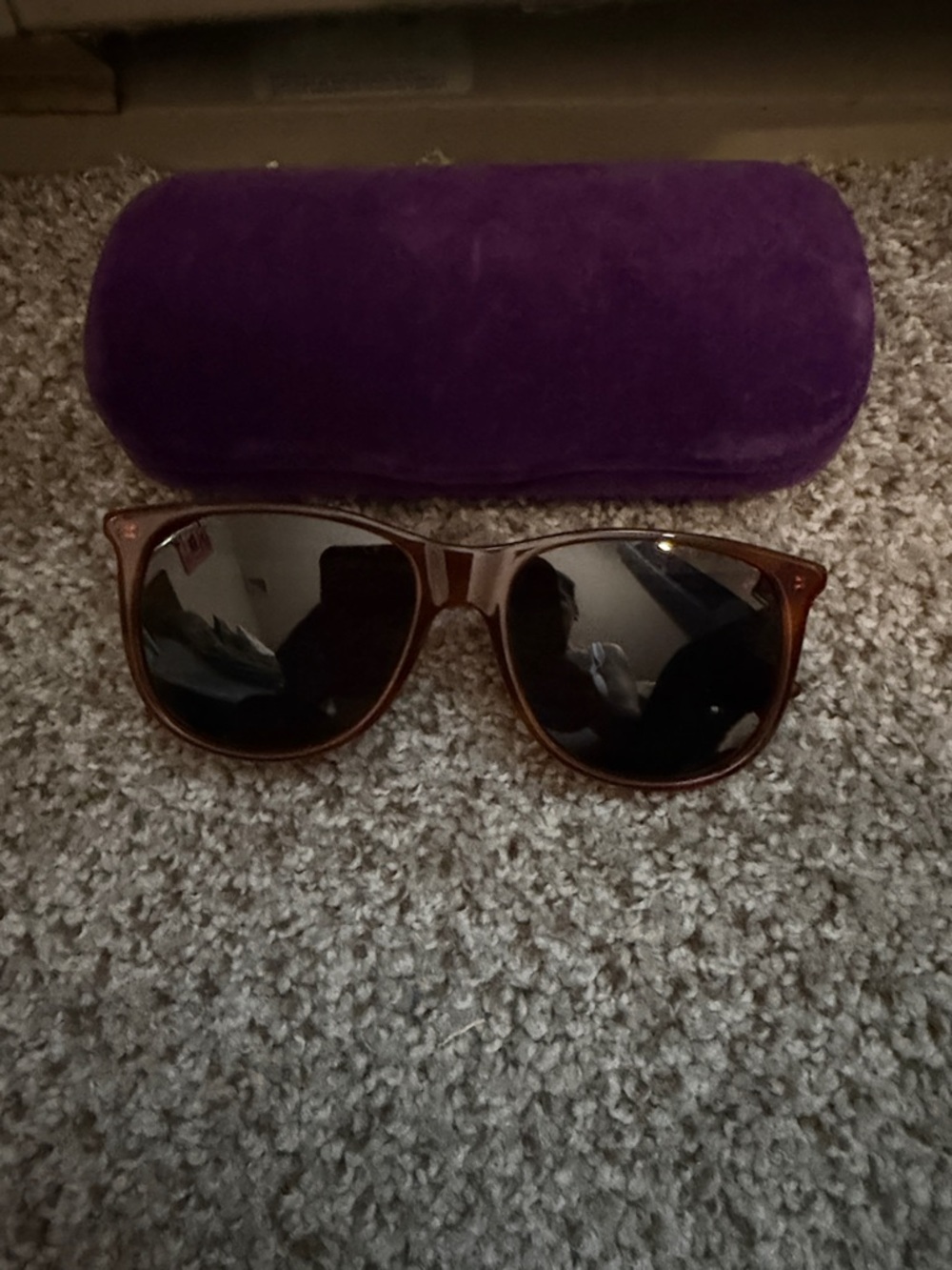 Gucci Brown Frame Sunglasses with Black Lenses and Purple Case